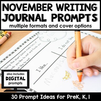 Preview of November Writing Journal Prompts for Preschool and Kindergarten