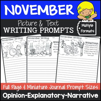 Preview of November Writing Picture Prompts | November Journal Prompts with Pictures