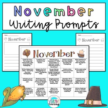 November Writing Prompt Calendar and Writing Paper | TpT