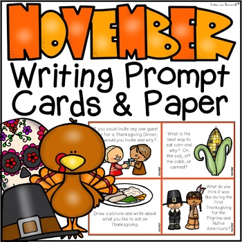 Preview of November Writing Prompt Task Cards & Writing Paper