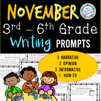 Preview of November Writing Prompts - 3rd Grade, 4th Grade, 5th Grade, 6th Grade - No Prep