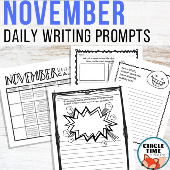 Preview of November Writing Prompts Fall/Winter NO PREP Daily Journal