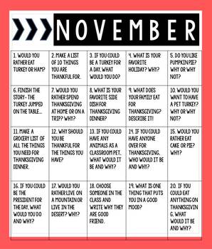 November Writing Prompts by Coffee TEACH Glitter | TpT