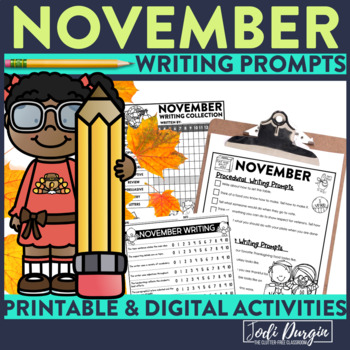 Preview of NOVEMBER JOURNAL PROMPTS fall writing activities seasonal writing packet rubric