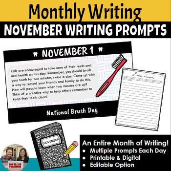 November Writing Prompts Daily Journal Writing by Top Floor Teachers
