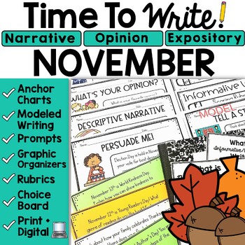 Preview of November Writing Prompts Fall Activities Journal Morning Work Thanksgiving