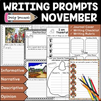 November Writing Prompts | November Themed Writing Journal by Teachers ...