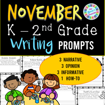 Preview of November Writing Prompts - Kindergarten, 1st grade, 2nd grade - No Prep