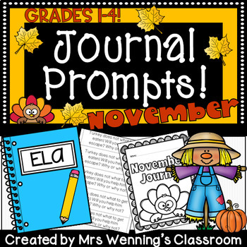 Preview of November Writing Prompts! (November Journals!) Differentiated for Grades 1-5!