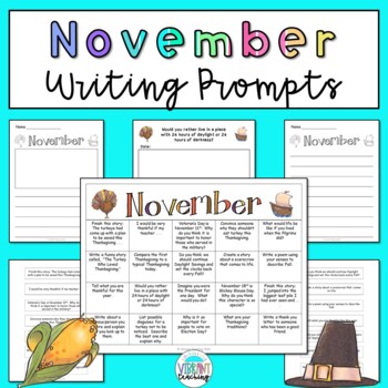 November Writing Prompts: Printable and Digital Google Slides | TpT