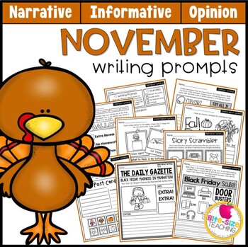 Preview of November Writing Prompts | Real-World/Draw & Write Formats | PDF & GOOGLE