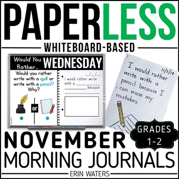 Preview of November Writing Prompts - Veterans Day - Turkeys - Election Day - PAPERLESS