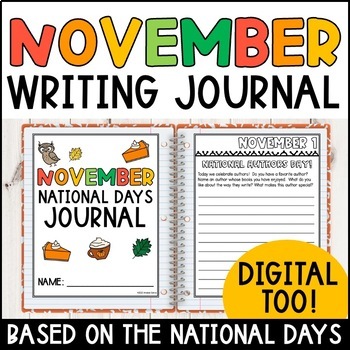 November Writing Prompts and Writing Journal 3rd Grade - 4th Grade ...