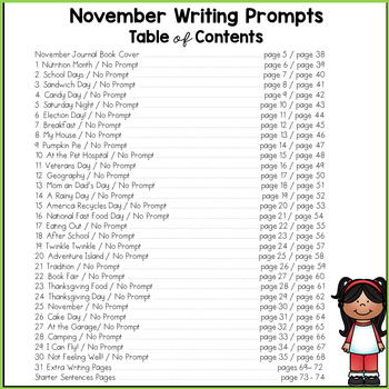 November Writing Prompts for Kindergarten to Second Grade by The Kinder