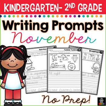 Preview of November Writing Prompts for Kindergarten to Second Grade