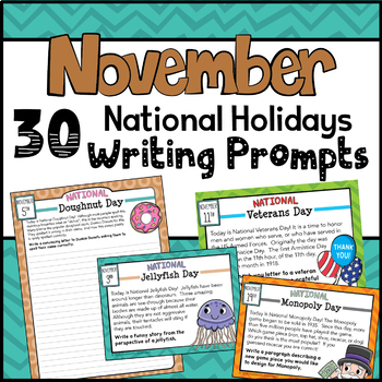Preview of November Writing Prompts for November National Days / Holidays - Activities
