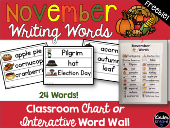 November Writing Words Word Wall or Chart by Sparkling in Primary
