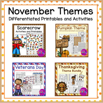 Preview of Occupational Therapy November Writing and Math Worksheets and Activities Bundle