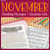November and Thanksgiving Reading Passages + Question Sets