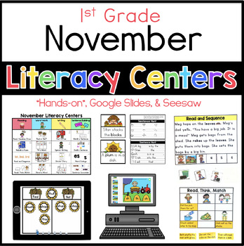 Preview of November Literacy Center Activities 1st Grade