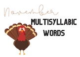 November-themed Multisyllabic Word Flashcards