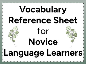 Preview of Novice World Language Vocabulary Reference Cheat Sheet Notes