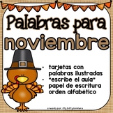 November Vocabulary Words in SPANISH - Noviembre