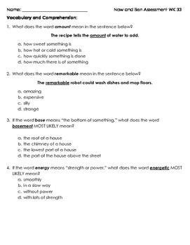 Now And Ben Prehension Test 2nd Grade By Kimberly S