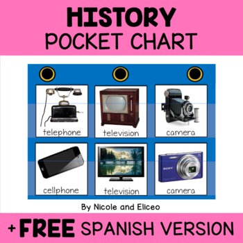 Preview of Now and Then Pocket Chart Center + FREE Spanish
