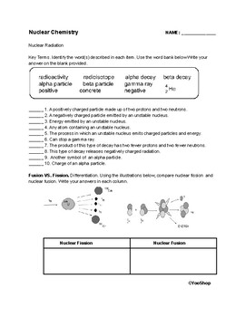 Preview of Nuclear Chemistry Digital and Printable Worksheet with Answer Key