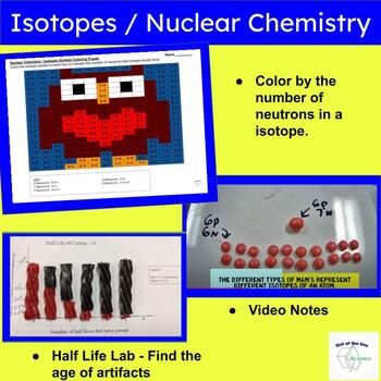 Preview of Isotope Worksheet Practice, Video Notes, Half Life, Isotope Symbols - Nuclear