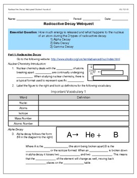 Preview of Nuclear Chemistry / Radioactive Decay Webquest NGSS HS PS1-8