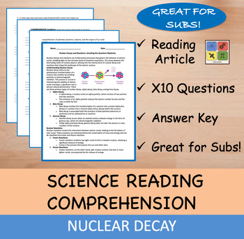 Preview of Nuclear Decay - Reading Passage and x 10 Questions (EDITABLE)