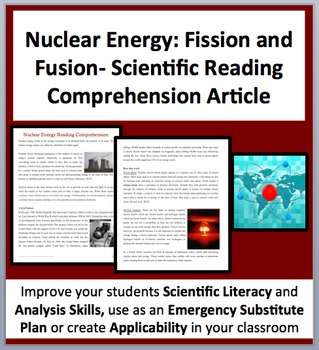 Preview of Nuclear Energy: Fission and Fusion - A Science Reading Comprehension Resource