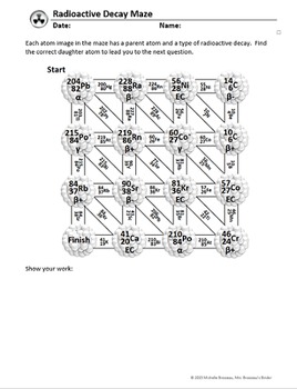 Nuclear Energy Radioactive Decay Maze Review Or Homework Editable