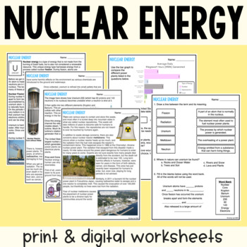 Preview of Nuclear Energy - Reading Comprehension Worksheets