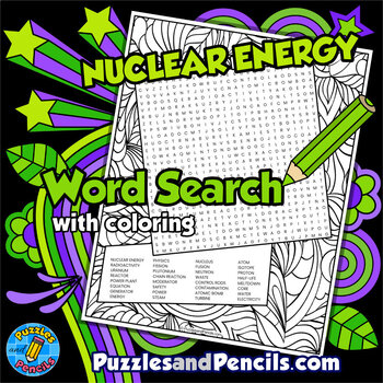 Preview of Nuclear Energy Word Search Puzzle with Coloring Activity | Physics Wordsearch