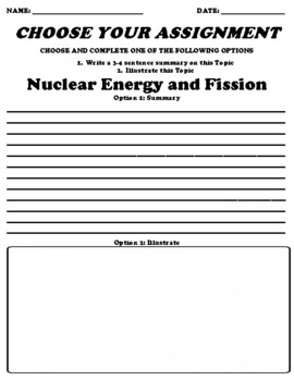 Preview of Nuclear Energy and Fission Choice Board Worksheet