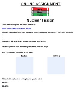 Preview of Nuclear Fission Online Assignment