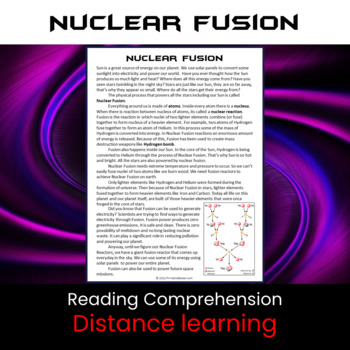 Preview of Nuclear Fusion Reading Comprehension and Questions | Google Form Quiz