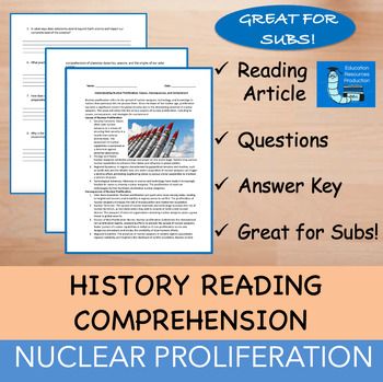Preview of Nuclear Proliferation - Reading Comprehension Passage & Questions