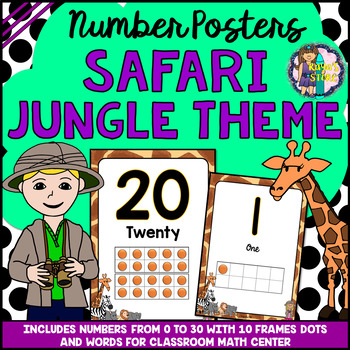 Preview of Number Posters (0 to 30) Safari Jungle Classroom Theme BACK TO SCHOOL