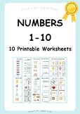 Number 1-10 (10 Printable Worksheets) - Kindergarten, Grade 1