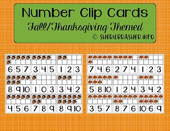 Preview of Number 1-10 Clip Cards | Ten Frames | Fall & Thanksgiving Themed
