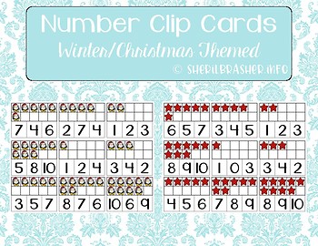 Preview of Number 1-10 Clip Cards | Ten Frames | Winter & Christmas Themed