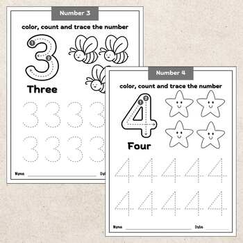 Number 1-10 Practice | color, count and trace kindergarten Worksheets ...