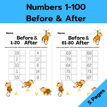 Preview of Number 1-100 Write the number that comes before and after