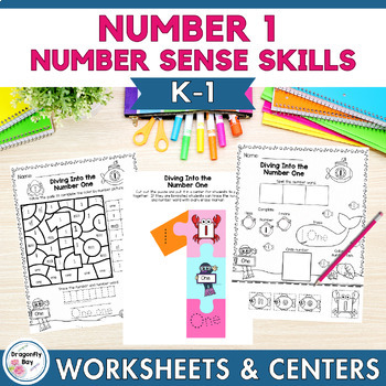 Preview of Number 1 Number Sense Worksheets Color by Codes and Center Activities