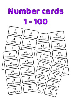 number 1 to 100 with words printable black and white by