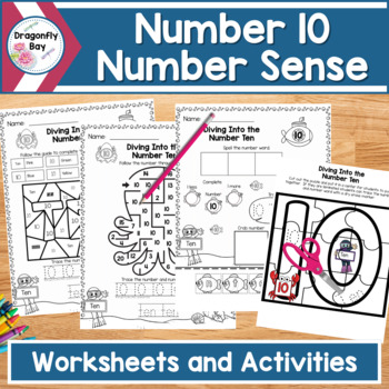 Preview of Number 10 Number Sense Worksheets Color by Codes and Center Activities